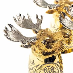 Позолоченные стопки перевёртыши «Лось» (3 шт) в подарочном футляре