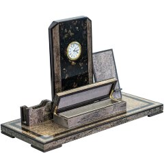 Письменный набор с часами «Герб России» из янтаря и карельской берёзы