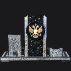 Письменный набор с часами «Герб России» из янтаря и карельской берёзы