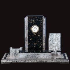 Письменный набор с часами «Герб России» из янтаря и карельской берёзы