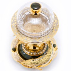 Златоустовская икорница со стеклянной чашей и крышкой «Два осетра» на нефрите