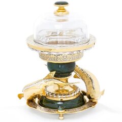 Позолоченная икорница «Два осетра» (нефрит)