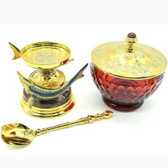 Водочный набор с икорницей «Два осетра» и тремя стопками в подарок мужу