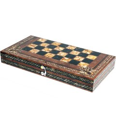 Подарочные шахматы «Арабески» из корня ореха и янтаря