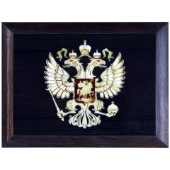 Подарочная шкатулка «Герб России» из морёного дуба и янтаря