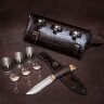 Кожаная фляжка «Двушка» с охотничьим ножом и стопками