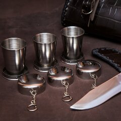 Кожаная фляжка «Двушка» с охотничьим ножом и стопками