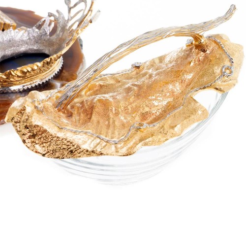 Златоустовская икорница «Рыбак с осетром» на подставке из натурального агата