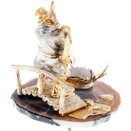 Златоустовская икорница «Рыбак с осетром» на подставке из натурального агата