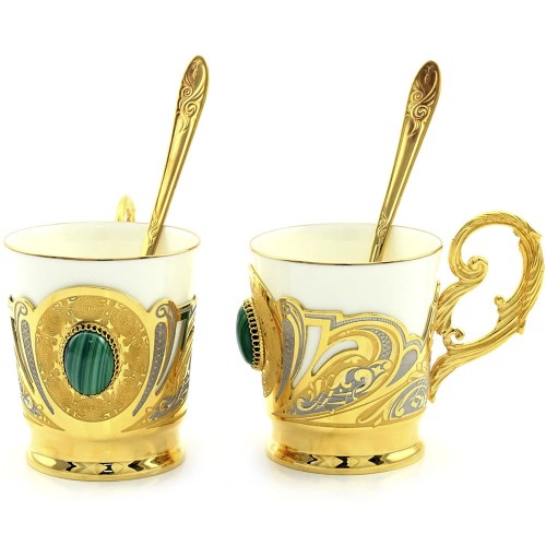 Подарочный кофейный набор «Малахитовый» на подносе