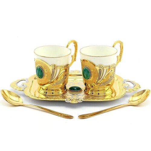 Подарочный кофейный набор «Малахитовый» на подносе