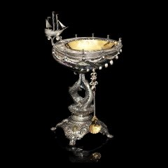 Серебряная икорница «GALIOTIS» из морской раковины с фрегатом