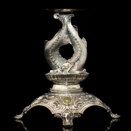 Серебряная икорница «Галиотис» из морской раковины с фрегатом