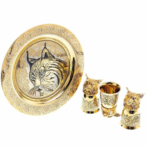 Декоративная тарелка «Рысь» с тремя стопками перевертышами