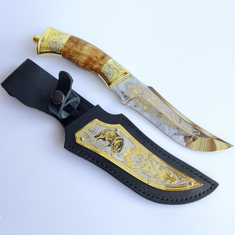 Подарочный нож «Урал» с позолоченным клинком