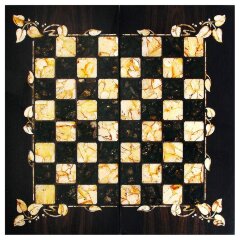 Подарочные шахматы «Флора» из морёного дуба и янтаря