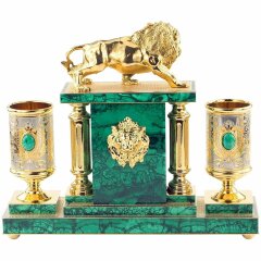 Настольный набор «Лев» из малахита