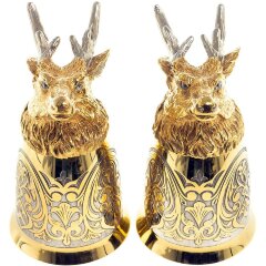 Позолоченные стопки перевёртыши «Олень» (2 шт) в подарочном футляре