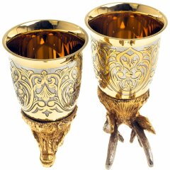 Позолоченные стопки перевёртыши «Олень» (2 шт) в подарочном футляре