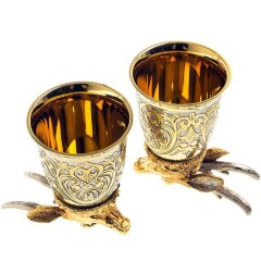 Позолоченные стопки перевёртыши «Олень» (2 шт) в подарочном футляре