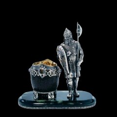 Серебряная икорница «Русский витязь» из кокосового ореха (нефрит)