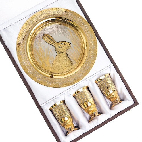 Декоративная тарелка «Заяц» с тремя стопками перевертышами