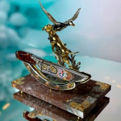Интерьерный охотничий набор «Охота на утку» — композиция с украшенным ножом на подставке из натурального камня