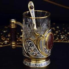 Подстаканник подарочный «Яшма» с каменной ручкой в подарок мужчине