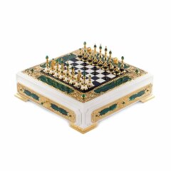 Малахитовые шахматы «Версаль» с фигурами в ларце