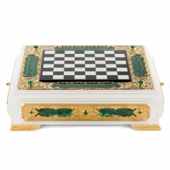 Малахитовые шахматы «Версаль» с фигурами в ларце