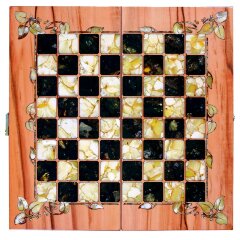 Подарочные шахматы «Флора» из карельской берёзы и янтаря