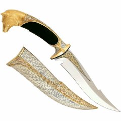 Позолоченный нож «Вожак» в украшенных ножнах