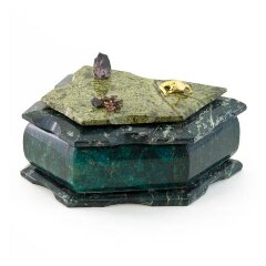 Пятигранная шкатулка из змеевика «Ящерица» с зеркалом для украшений