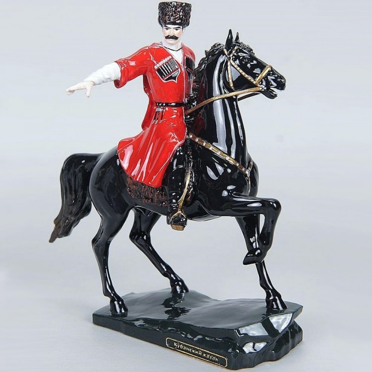 Сувенирная фигурка «Кубанский казак на чёрном коне» из искусственного камня