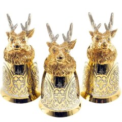 Позолоченные стопки перевёртыши «Олень» (3 шт) в подарочном футляре