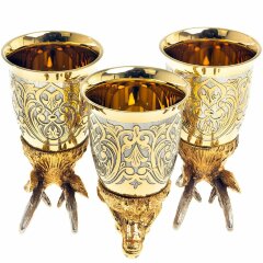 Позолоченные стопки перевёртыши «Олень» (3 шт) в подарочном футляре