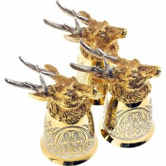 Позолоченные стопки перевёртыши «Олень» (3 шт) в подарочном футляре