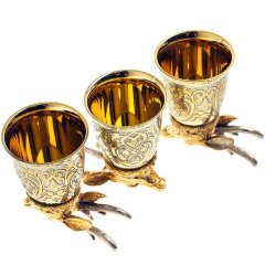 Позолоченные стопки перевёртыши «Олень» (3 шт) в подарочном футляре