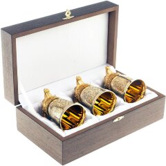 Позолоченные стопки перевёртыши «Олень» (3 шт) в подарочном футляре