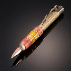 Стильная письменная ручка «Винчестер» из капа берёзы с янтарём