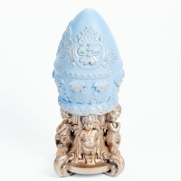 Резное пасхальное яйцо «Хохлома» (голубое) из дерева